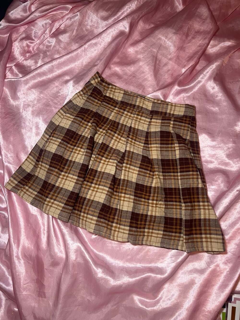 ROMWE Brown Plaid Pleated Skirt Size XS